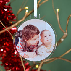 Personalised Photo Bauble Round Clear Gold or Silver