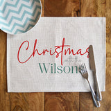 Personalised Christmas Linen Style Place Mat with Modern Text Design