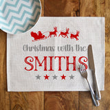 Personalised Christmas Linen Style Place Mat with Santa's Sleigh