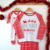 Personalised Christmas Pyjamas Believe Baby Child Men and Women Sizes