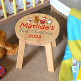 Personalised New Baby Wooden Stool Christmas Characters