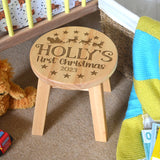 Personalised First Christmas Baby Stool Solid Wood Engraved or Colour Print