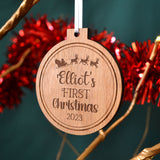 Personalised Baby's First Christmas Bauble Engraved Oak