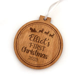 Personalised Baby's First Christmas Bauble Engraved Oak