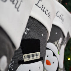 Luxury Deluxe Dark Grey Knitted Personalised Embroidered Christmas Stocking Santa / Snowman / Reindeer