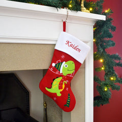 Personalised Embroidered Luxury Dinosaur Christmas Stocking