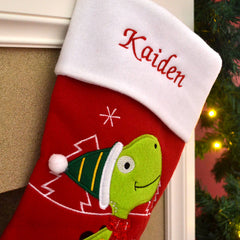 Personalised Embroidered Luxury Dinosaur Christmas Stocking