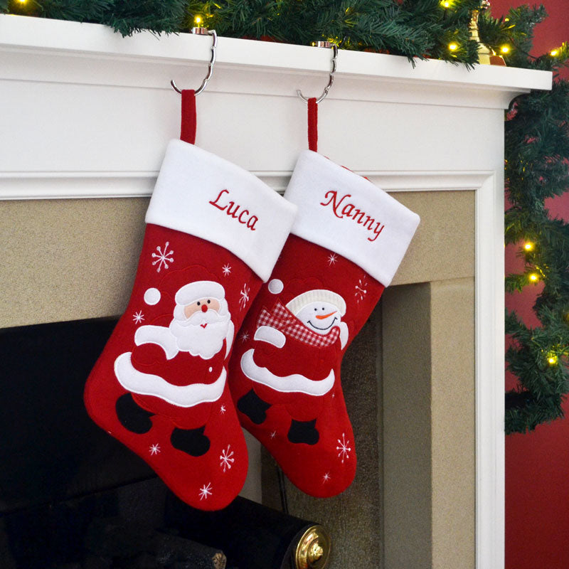 Embroidered Santa Snowman Stocking Personalised Xmas