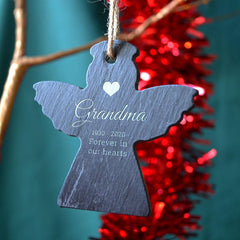 Personalised Memorial Christmas Bauble Angle Slate