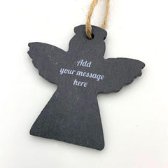 Personalised Engraved Slate Angel Christmas Bauble Message