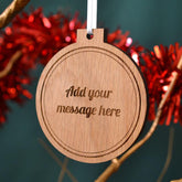 Luxury Personalised Christmas Bauble Solid Oak Any Message