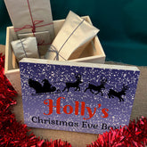 Personalised Christmas Eve Box Wooden Full Colour Lid Santa Sleigh and Reindeer