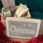 Personalised Silver Christmas Eve Box Wooden Colour Print Snowflake