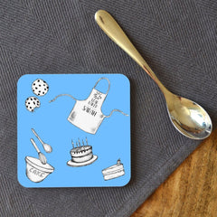 A personalised blue star baker coaster