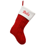 red personalised knitted christmas stocking