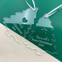 Personalised Baby's First Christmas Bauble Clear Acrylic Tree