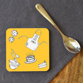 A personalised yellow star baker coaster