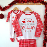 Personalised Christmas Pyjamas for Adults and Kids Red and White
