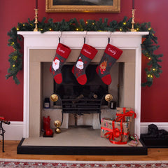 Luxury Deluxe Personalised Embroidered Christmas Stocking Grey Santa / Snowman / Reindeer