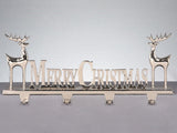 4 Way Weighted Solid Cast Metal Stocking Mantel Holder - Merry Christmas Reindeers