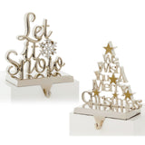 Weighted Solid Cast Metal Stocking Mantel Holder - Snowflake & Tree
