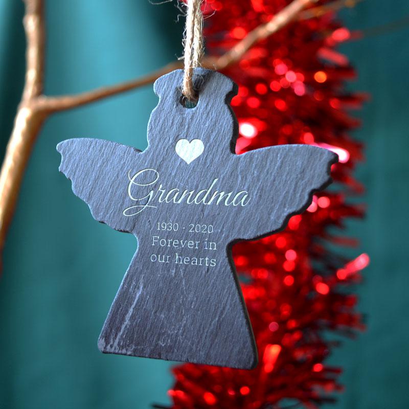 Personalised Memorial Christmas Bauble Angle Slate