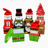 Personalised Christmas gift boxes with Santa, snowman, penguin, reindeer and elf designs.
