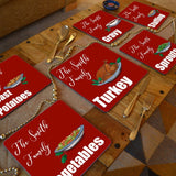 6 personalised Christmas placemats with different food on
