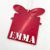 Personalised Red Acrylic Christmas Present Shape Name