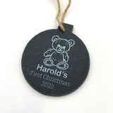 Personalised Slate My First Christmas Teddy Christmas Decoration