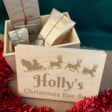 Personalised Christmas Eve Box Wooden Santa Sleigh and Reindeer Engraved
