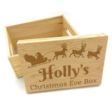 Personalised Christmas Eve Box Wooden Santa Sleigh and Reindeer Engraved