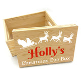Personalised Christmas Eve Box Wooden Santa Sleigh and Reindeer Red and White