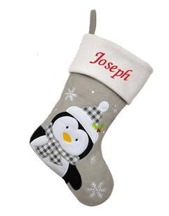 Luxury Deluxe Silver Personalised Embroidered Christmas Stocking Santa / Snowman / Reindeer