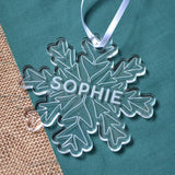 Personalised White Snowflake Christmas Decoration Clear Acrylic Name