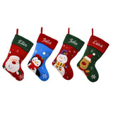 Personalised Christmas stockings in a line all with names embroidered on the top