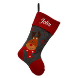 personalised grey stocking with reindeer