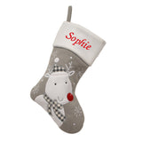 Luxury Deluxe Silver Personalised Embroidered Christmas Stocking Santa / Snowman / Reindeer
