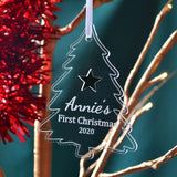 Personalised Baby's First Christmas Bauble Clear Acrylic Tree