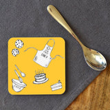 A personalised yellow star baker coaster 